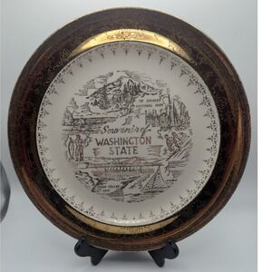 Vintage Crest-O-Gold 22k Trim Washington State Souvenir Plate Mt Rainier  READ